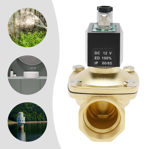 Brass Electric Solenoid Valve 1-1/2 Inch DC 12V Thread Direct Acting Normally Closed Compatible with Water Air Brass Electric Solenoid Valve 1-1/2 Inch DC 12V Thread Direct Acting Normally Closed Compatible with Water Air
